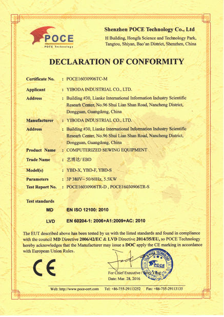 China Yiboda Industrial Co., Ltd. Zertifizierungen